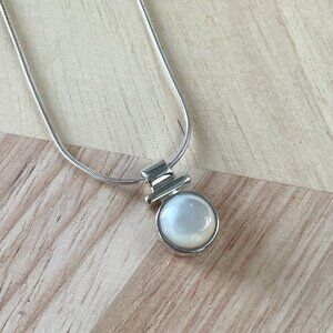 Vintage Sterling Silver Necklace with Pearly Stone Pendant